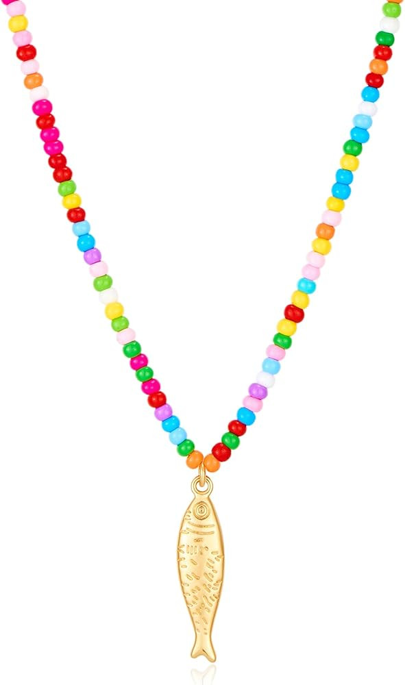 Beach Colorful Beaded Necklace for Women - Ocean Fish Pendant Necklaces, Boho Beach Jewelry | Oce... | Amazon (US)