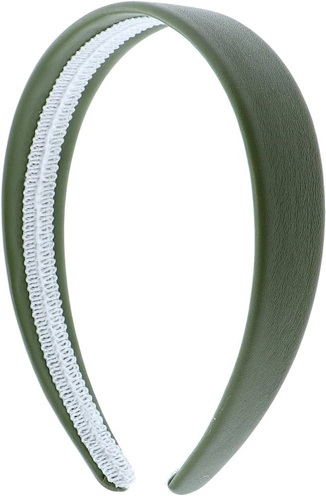 Green 1 Inch Wide Leather Like Headband Solid Hair band for Women and Girls | Amazon (US)