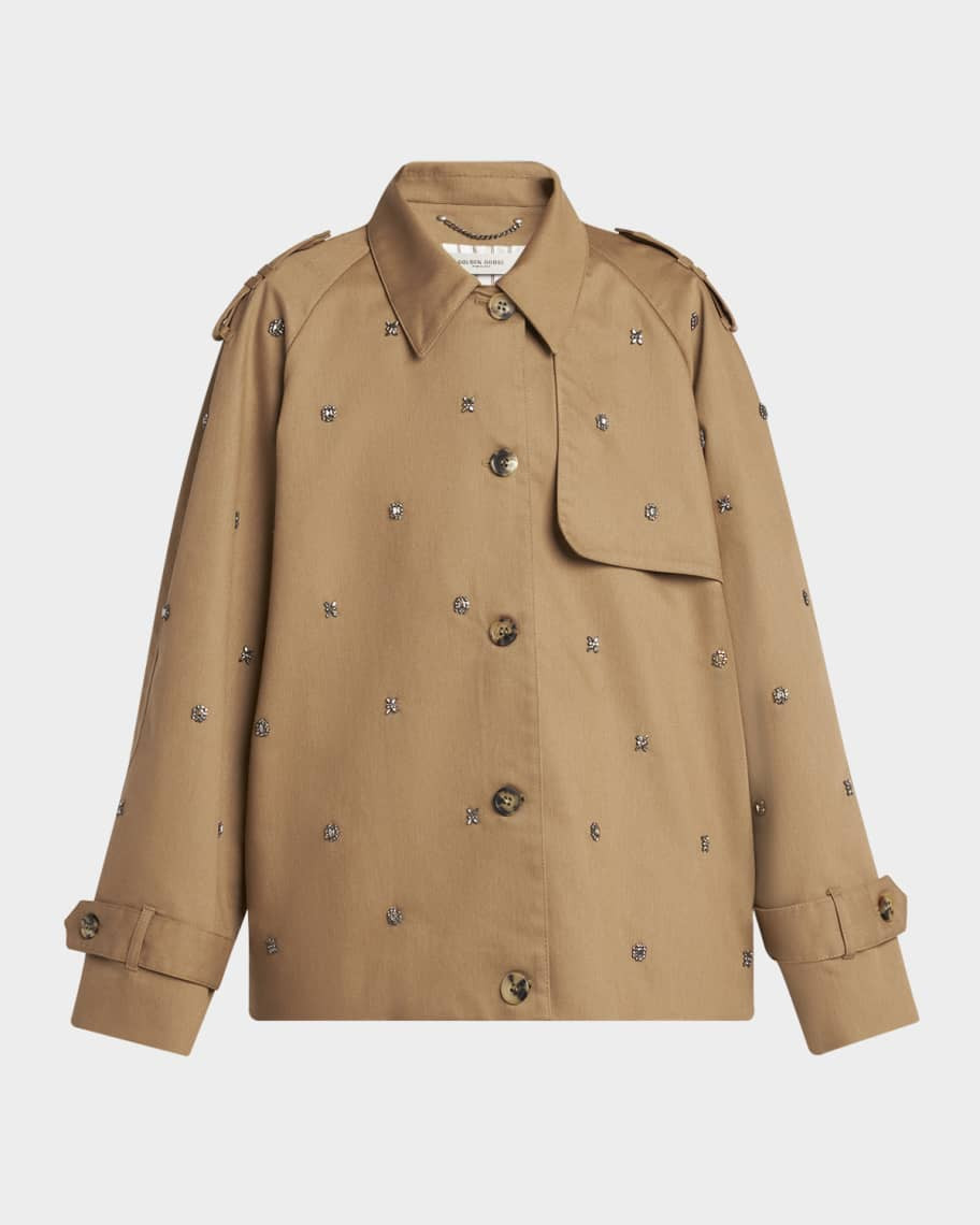 Golden Goose Journey Crystal-Embellished Short Trench Coat | Neiman Marcus