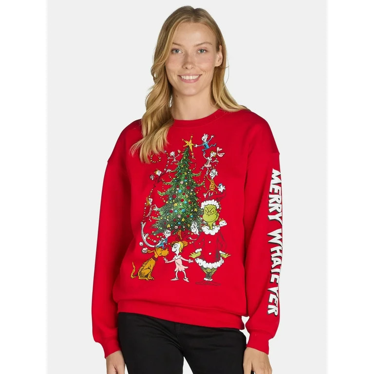 Dr Seuss Women’s Grinch Light-Up Christmas Tree Graphic Sweatshirt, Sizes XS-XXL - Walmart.com | Walmart (US)