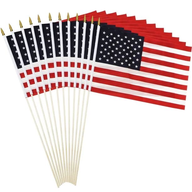 Anley Pack of 12 USA Stick Flag - 18" x 12" Handheld America Gravemarker Stick Flags - 30" Solid ... | Walmart (US)