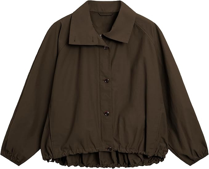 Women Bomber Jacket Casual Long Sleeve High Neck Zip Up Button Puff Fall Coats Lightweight Street... | Amazon (US)