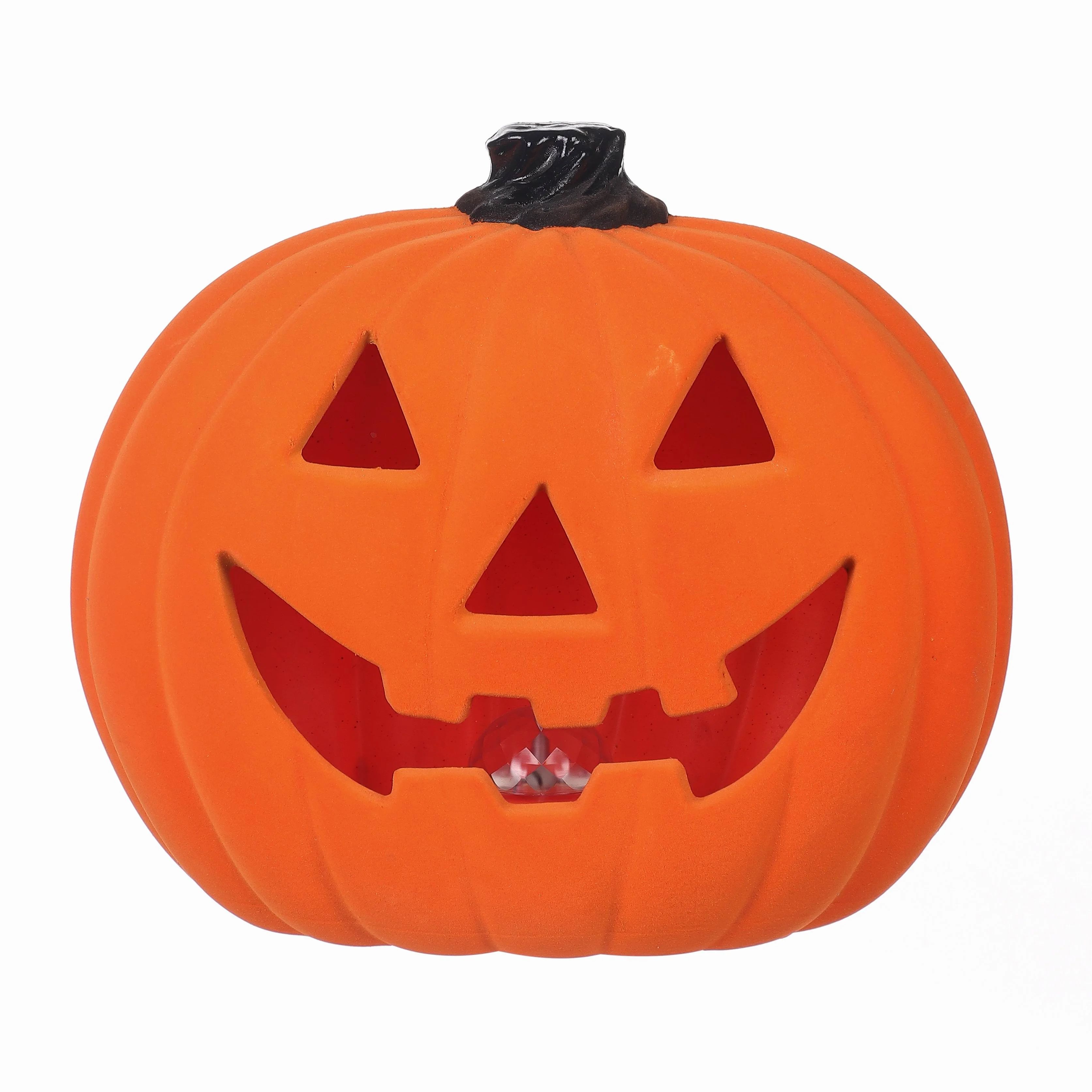 Halloween Orange Flocked Light-up Jack-o’-Lantern Decoration,15 in, by Way To Celebrate | Walmart (US)