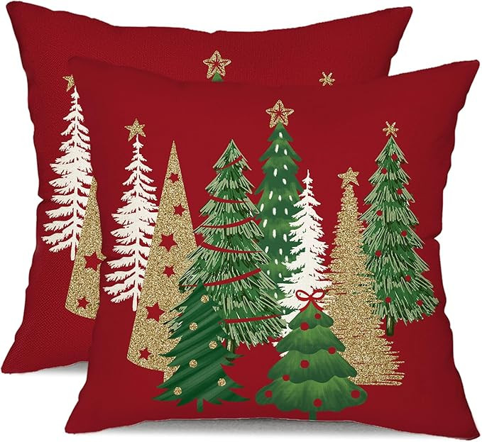 DFXSZ Christmas Pillow Covers 18x18 Inch Set of 2 Christmas Tree Decorative Red Throw Pillows Win... | Amazon (US)