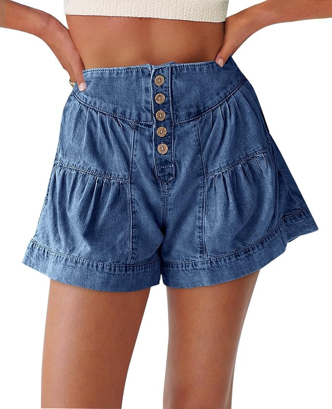 Cicy Bell Womens Summer Flowy Jean Shorts Button Up High Waisted Wide Leg Denim Skort with Pocket... | Amazon (US)