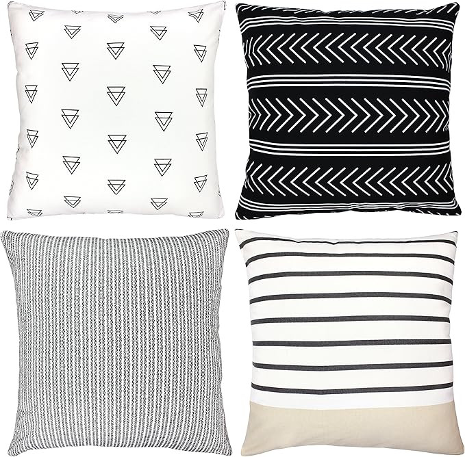 Woven Nook Decorative Throw Pillow Covers ONLY for Couch, Sofa, or Bed Set of 4 18 x 18 inch Mode... | Amazon (US)