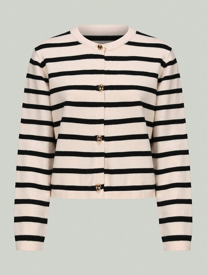 SHEIN EZwear Women's Striped Long Sleeve Cardigan | SHEIN