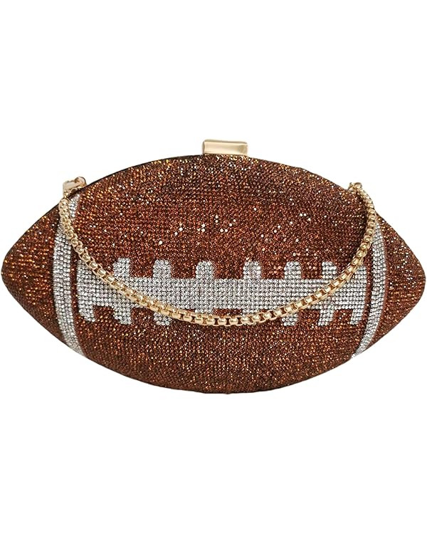 Women Rhinestone Football Shaped Handbag Chain Crossbody Shoulder Bag Football Purse | Amazon (US)