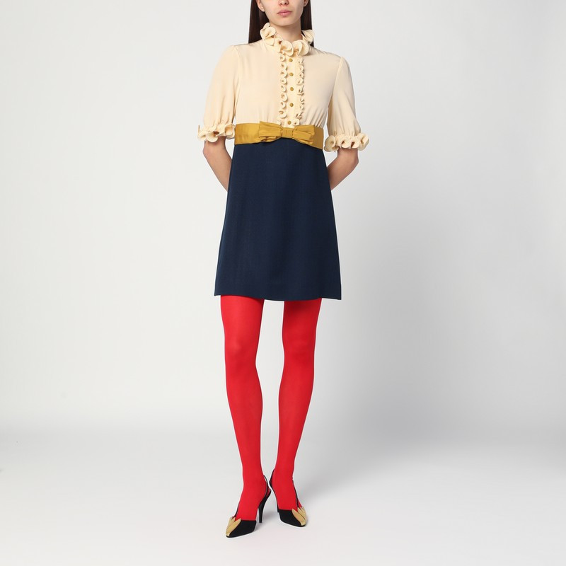 Mini dress with ruffles and bow in silk | The Double F