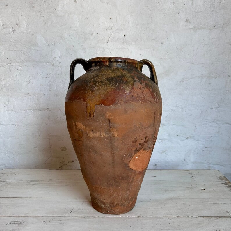 Antique Terracotta Vase, Turkish Olive Jar, Rustic, Glazed Pottery, Vintage Vase, Primitive Jug, ... | Etsy (US)