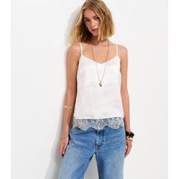 Women's Off White Satin Lace Hem V-Neck Cami Top New Look | New Look (UK)