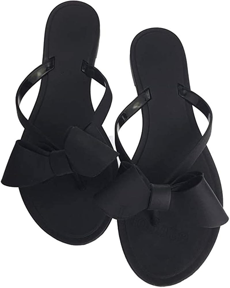 Women Flip-Flops Pearls Bow Sandals Beach Flat Rivets Rain Jelly Gold Pearls | Amazon (US)