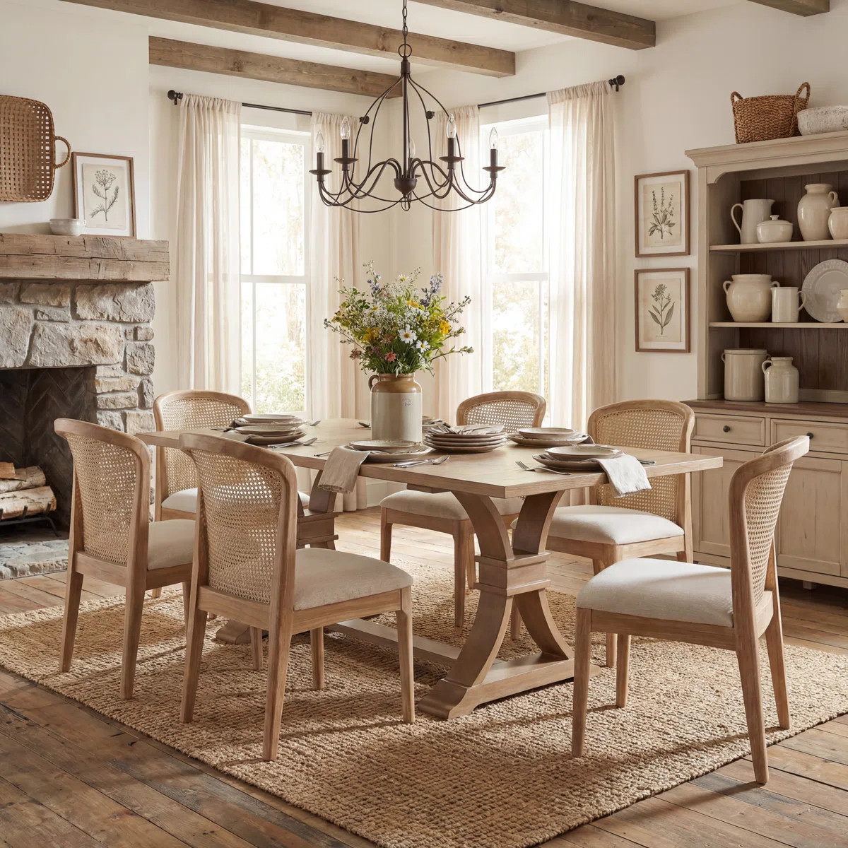 Danville 7-Piece Mid Century Modern Rubberwood Dining Table Set With Upholstered Seats | Wayfair North America