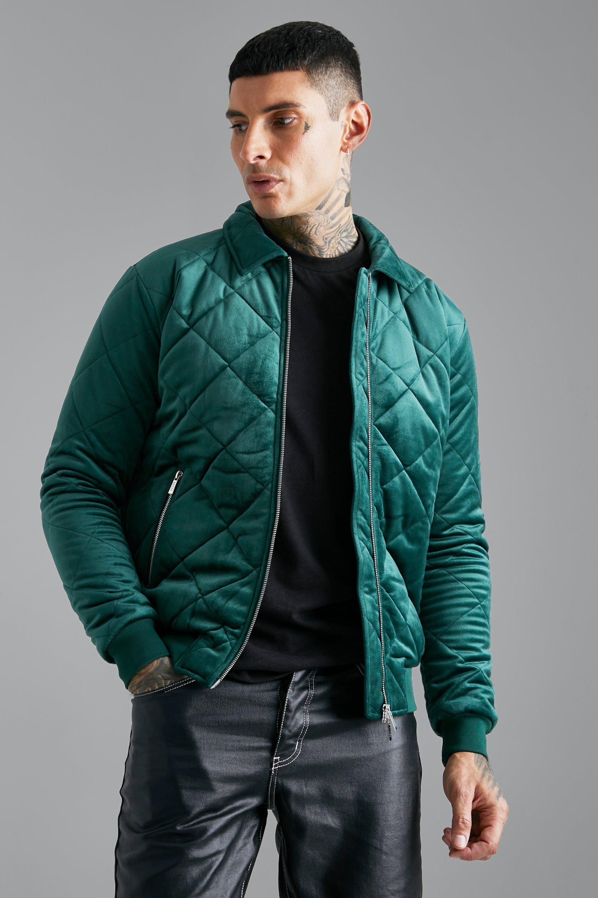 Quilted Velvet Bomber With Collar | boohooMAN (US & CA)