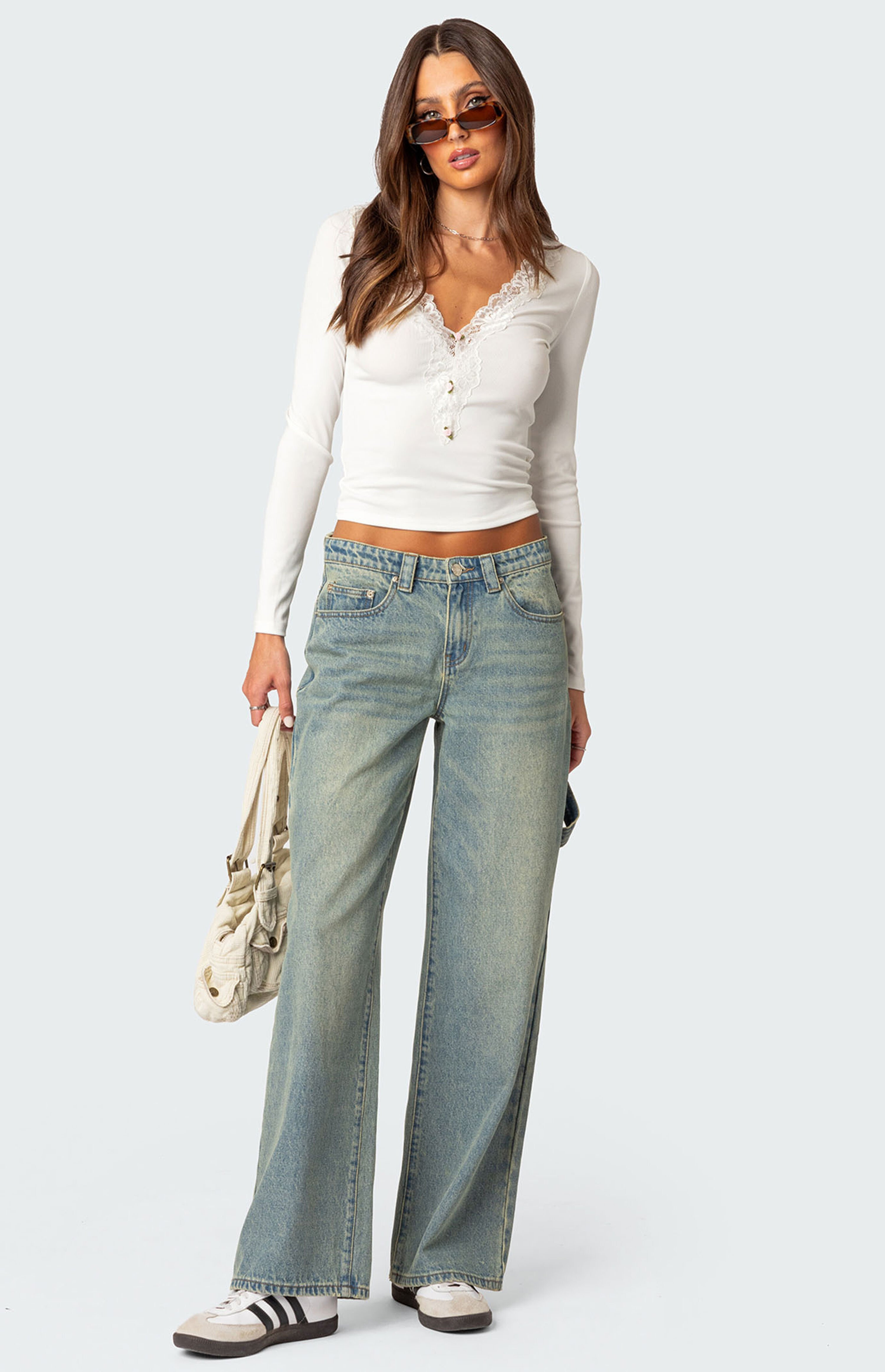 Edikted Madeline Lace Trim Ribbed Top | PacSun