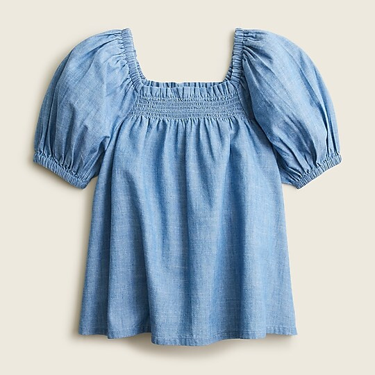 Girls' smocked T-shirt in chambray | J. Crew US