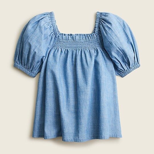 Girls' smocked T-shirt in chambray | J.Crew US