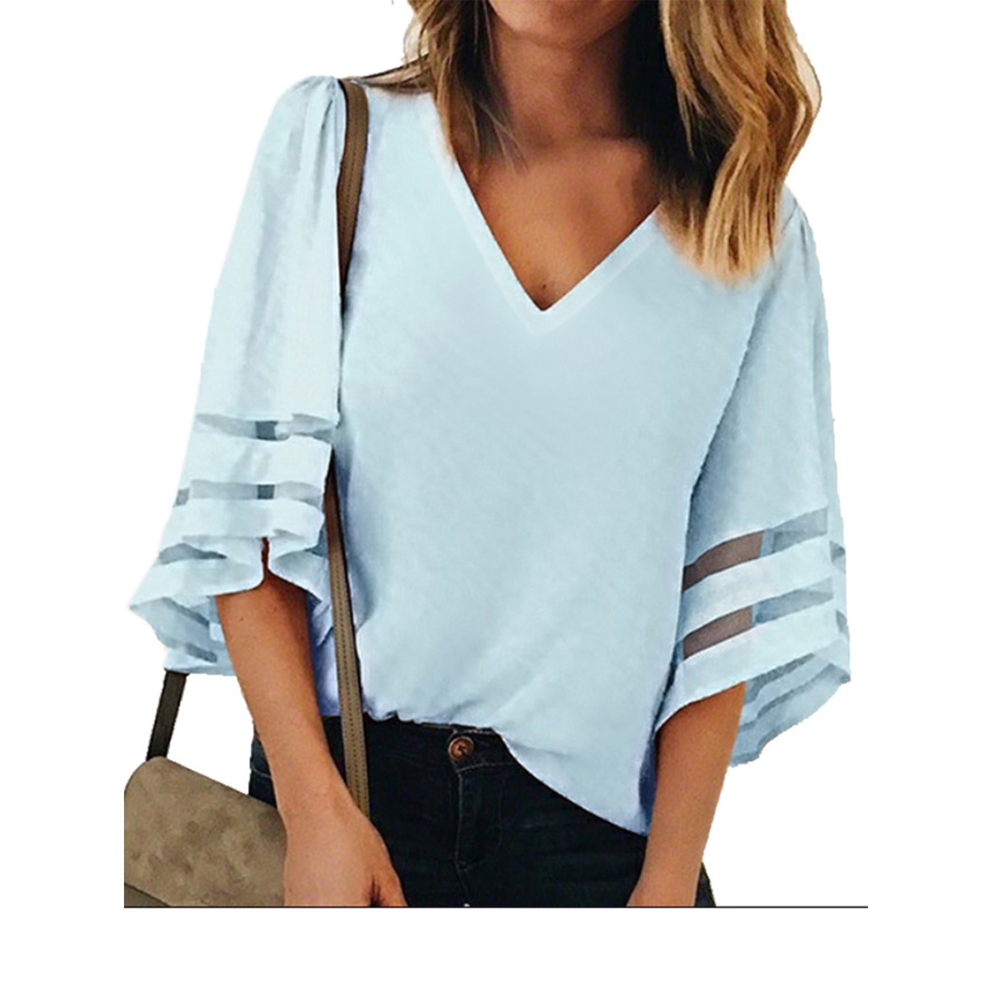 Women's Plus Size Blouses Bell Sleeve Chiffon Shirts Casual V Neck Loose Blouse Top Loose Fit Shi... | Walmart (US)