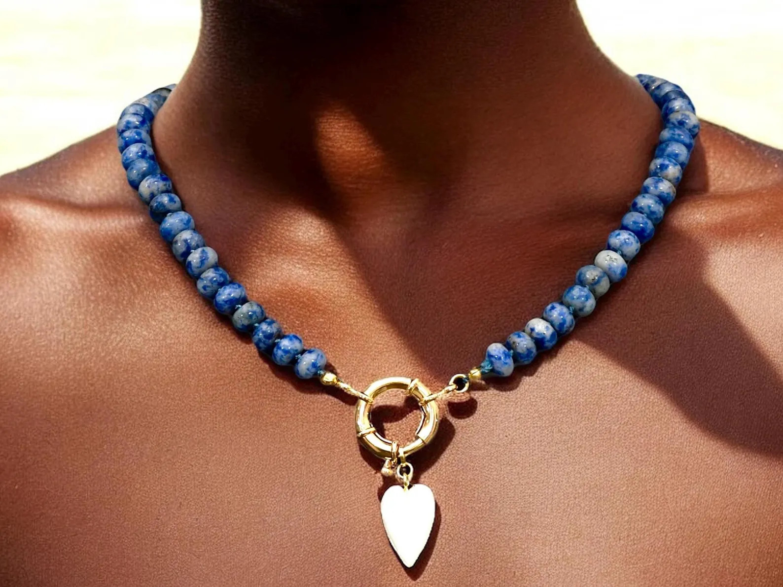 Knotted Gemstone Necklace: Sodalite Jewelry with 14k Gold Vermeil, Boho Statement Gift, Heart Pen... | Etsy (Global)
