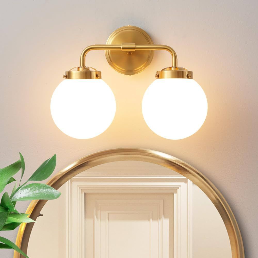 Bathroom Vanity Light Fixtures Over Mirror, Modern Brass Gold 2 Lights Wall Sconce Lighting with ... | Amazon (US)