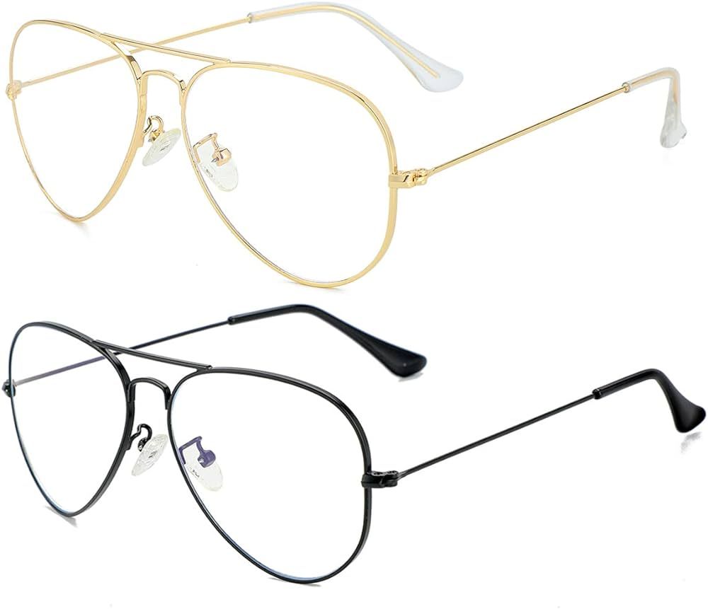 Gleyemor Classic Aviator Blue Light Glasses for Women Men, Metal Frame Clear Lens Glasses (Gold +... | Amazon (US)