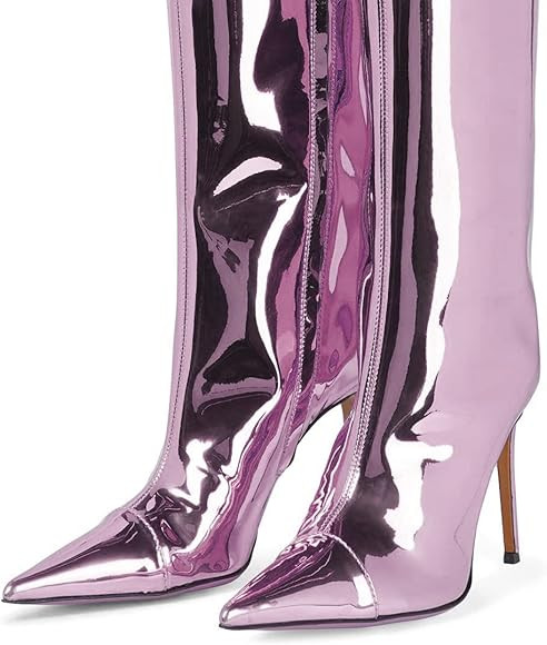 MissHeel Metallic Sexy Stiletto Wide Calf Knee High Boots with Side Zipper | Amazon (US)