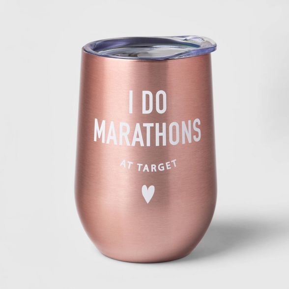 11oz Double Wall Stainless Steel I do Marathons at Target Wine Tumbler With Lid Pink - Room Essen... | Target