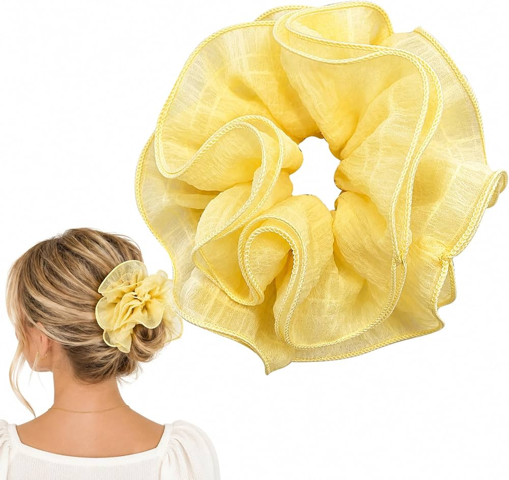 Yellow Hair Scrunchie, 7" Oversized Scrunchie for Thick Hair, Fluffy Yellow Scrunchie Hair Access... | Amazon (US)