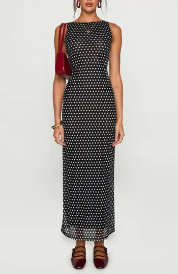 Princess Polly Top of Mind Polka Dot Mesh Maxi Dress in Black at Nordstrom Rack, Size 10 | Nordstrom Rack