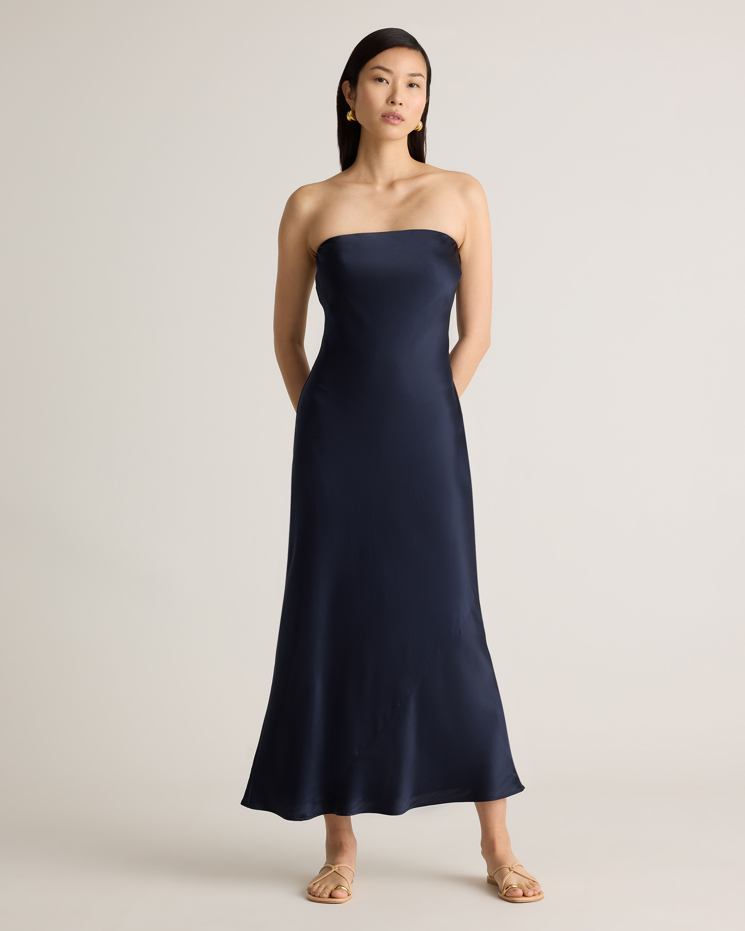 Quince | Women's Strapless Midi Dress in Navy, Size XL, Mulberry Silk | Quince