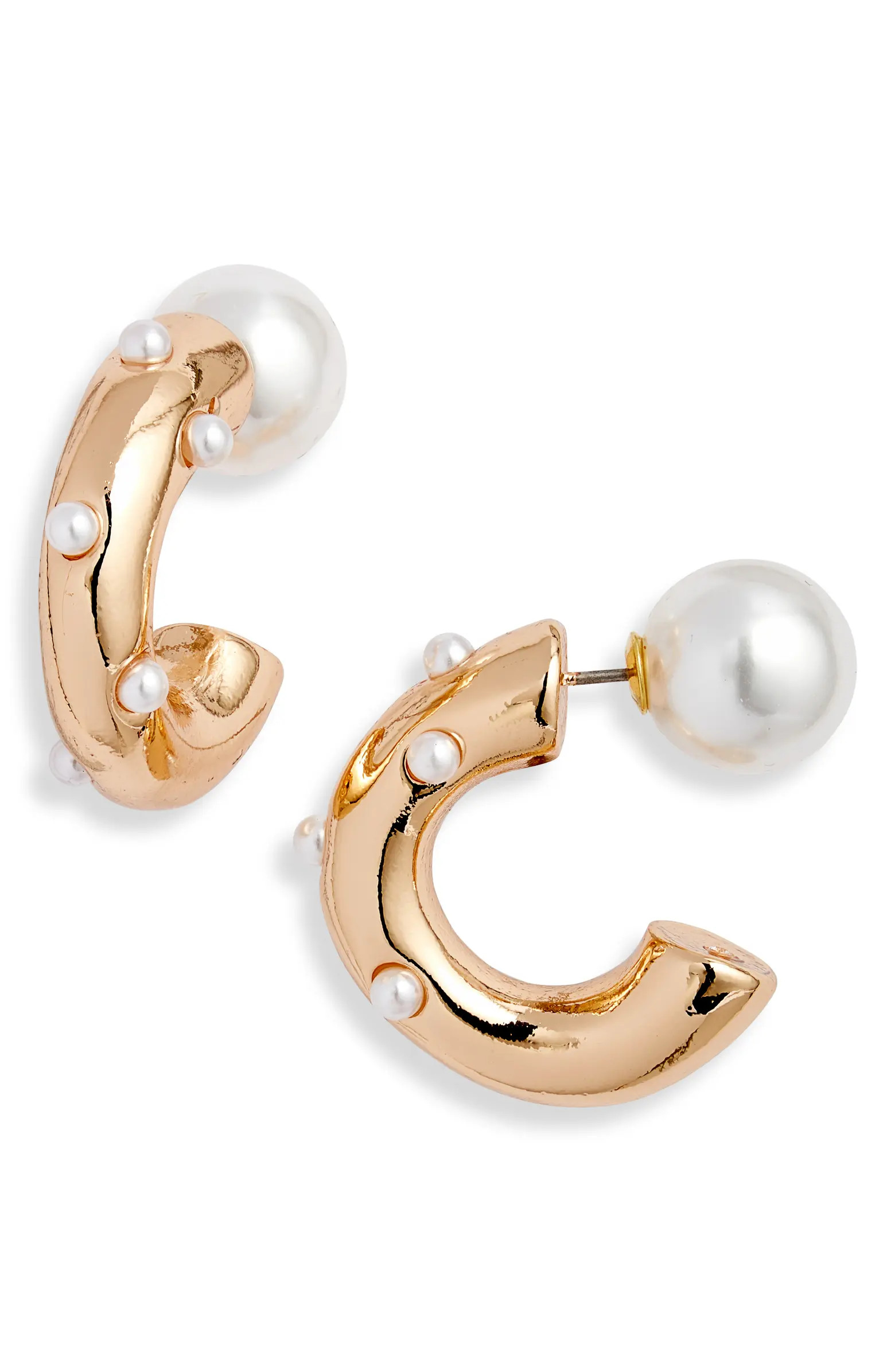 Open Edit Scattered Faux Pearl Hoop Earrings | Nordstromrack | Nordstrom Rack