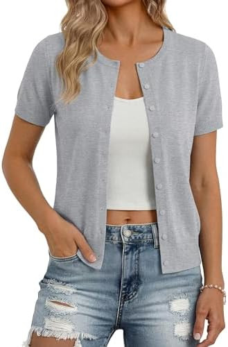 GRACE KARIN Womens Short Sleeve Cardigan Sweaters Lightweight Fall Outfits | Amazon (US)