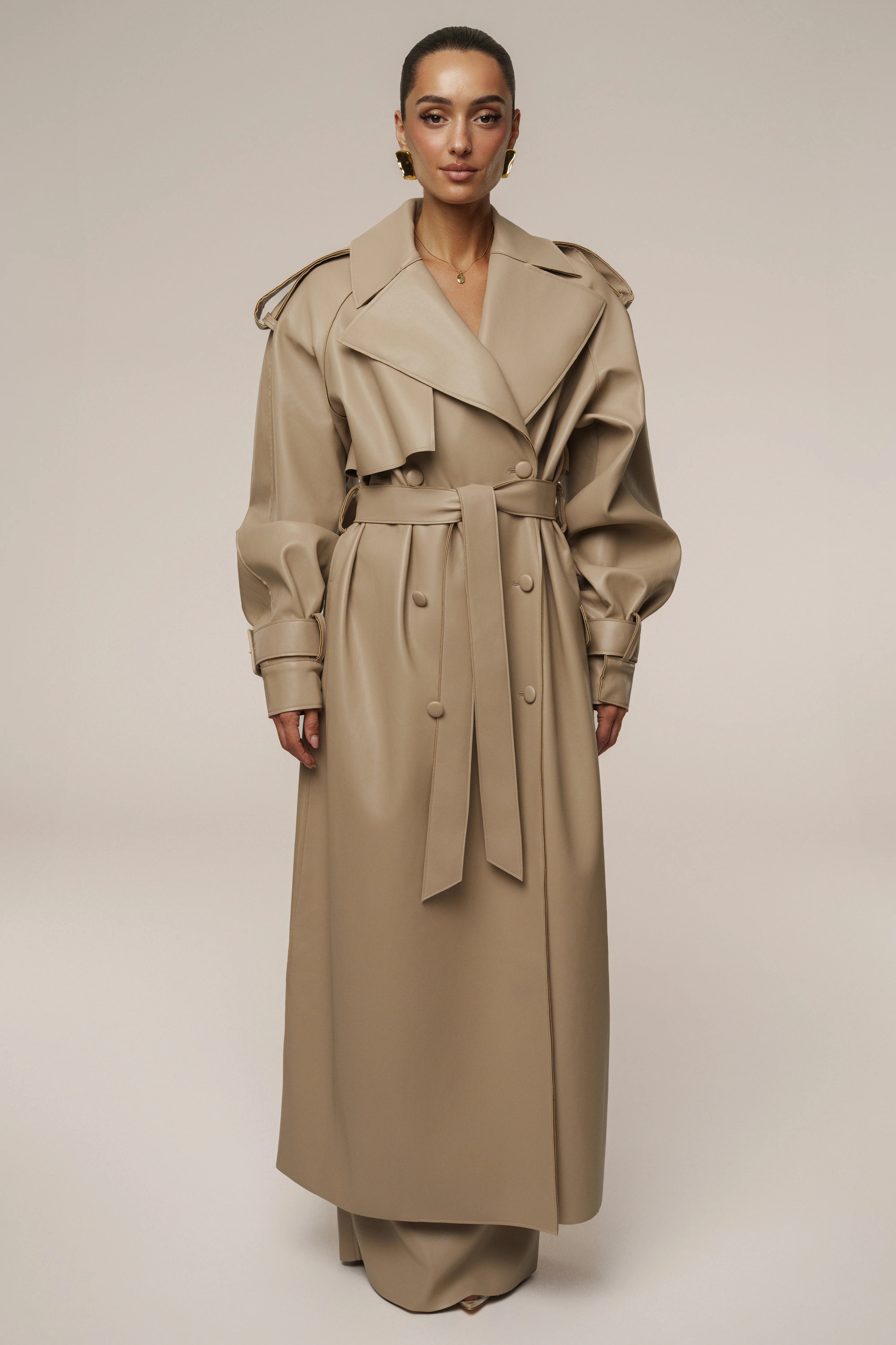 Tan The Icon PU Leather Coat | JLUXLABEL