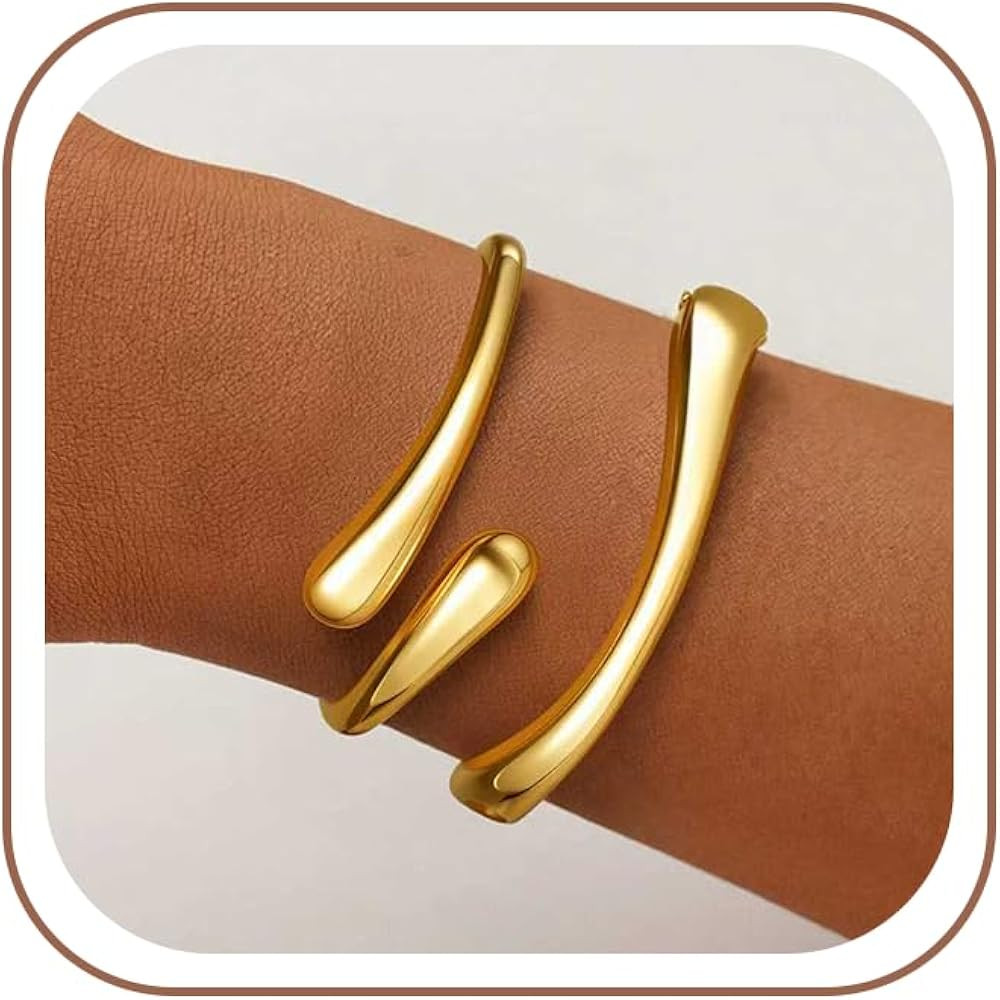 Gold Bracelets for Women Trendy, 18K Gold Plated Bangle Bracelet Set Chunky Twist Cuff Gold Brace... | Amazon (US)