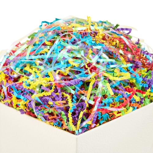 PAPER FAIR 1 LB Iridescent Rainbow Easter Grass Crinkle Cut Paper, Raffia Tissue Paper Filler Shred Strand Craft Bedding Cushion, Anniversary, Christmas, Birthday for Gift Basket Boxes | Amazon (US)