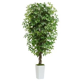 72.00 in. Artificial Ficus Tree Indoor Tall Fake Plant with White Planter and Lifelike Green Leaves for Home Decor | The Home Depot