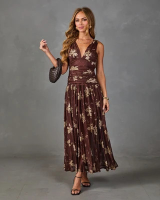 Honeycrisp Bloom Mesh Floral Maxi Dress Brown Multi / XS | VICI