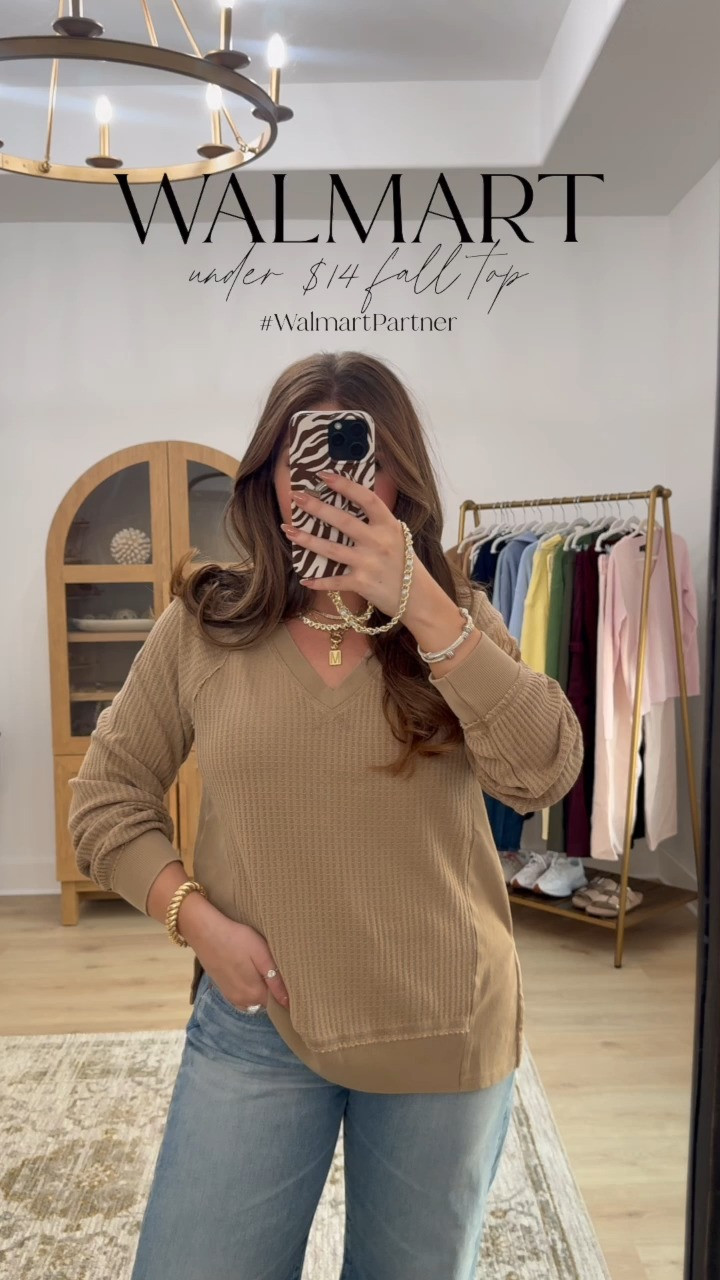 #walmartpartner LOVE these under $14 waffle knit tops. Comes in lots of color options & fits true to size💝I'm wearing the tan in a size Medium & the burgundy in a size large @walmartfashion #walmartfashion  

 #LTKSeasonal #LTKOver40 #LTKFindsUnder50