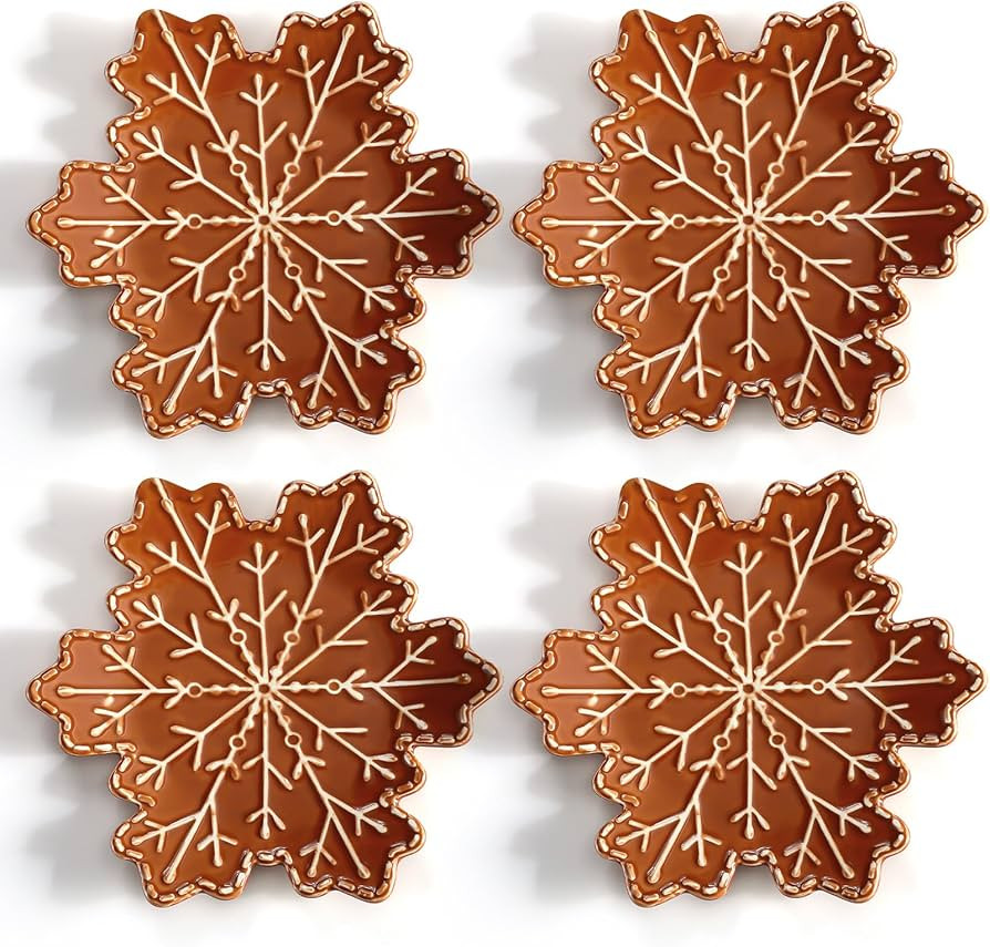 Honeydak 4 Pcs Gingerbread Snowflake Ceramic Appetizer Plates Traditional Christmas Gingerbread S... | Amazon (US)