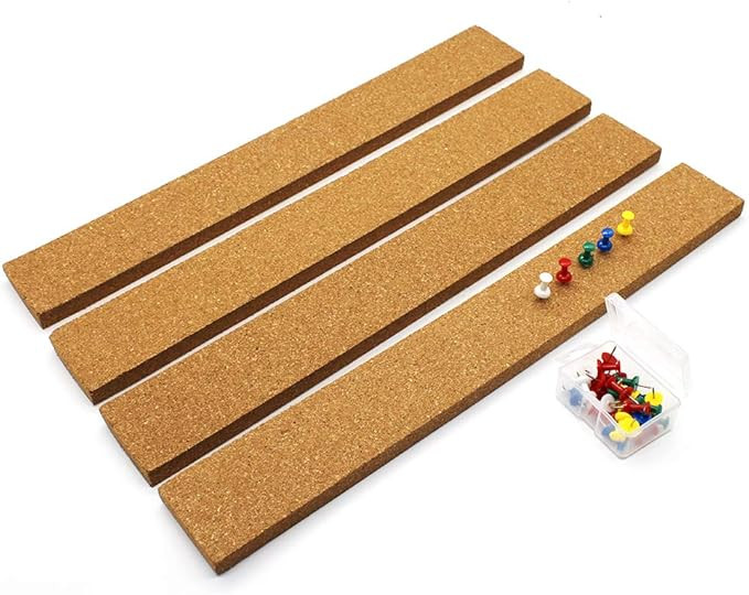 Cork Strip, Cork Board Bulletin Board Cork Bulletin Bar Strip Set 4 Pieces, 2 x 15 Inch, Frameles... | Amazon (US)