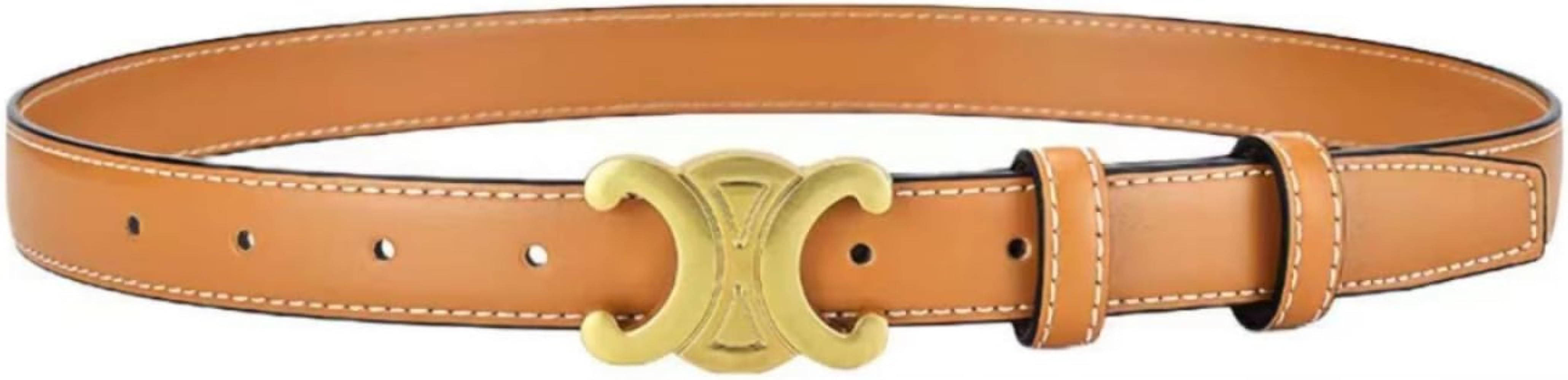 Gold Buckle Waist Belt For Women, Fashion Sof Leather Designer Belts For Jeans Dress Coat Women 2... | Amazon (US)