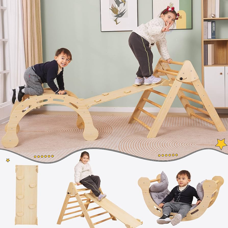 Pikler Triangle Set Montessori Climbing Toys for Toddlers Pikler-3 Piece Indoor Playground 3 in 1... | Amazon (US)
