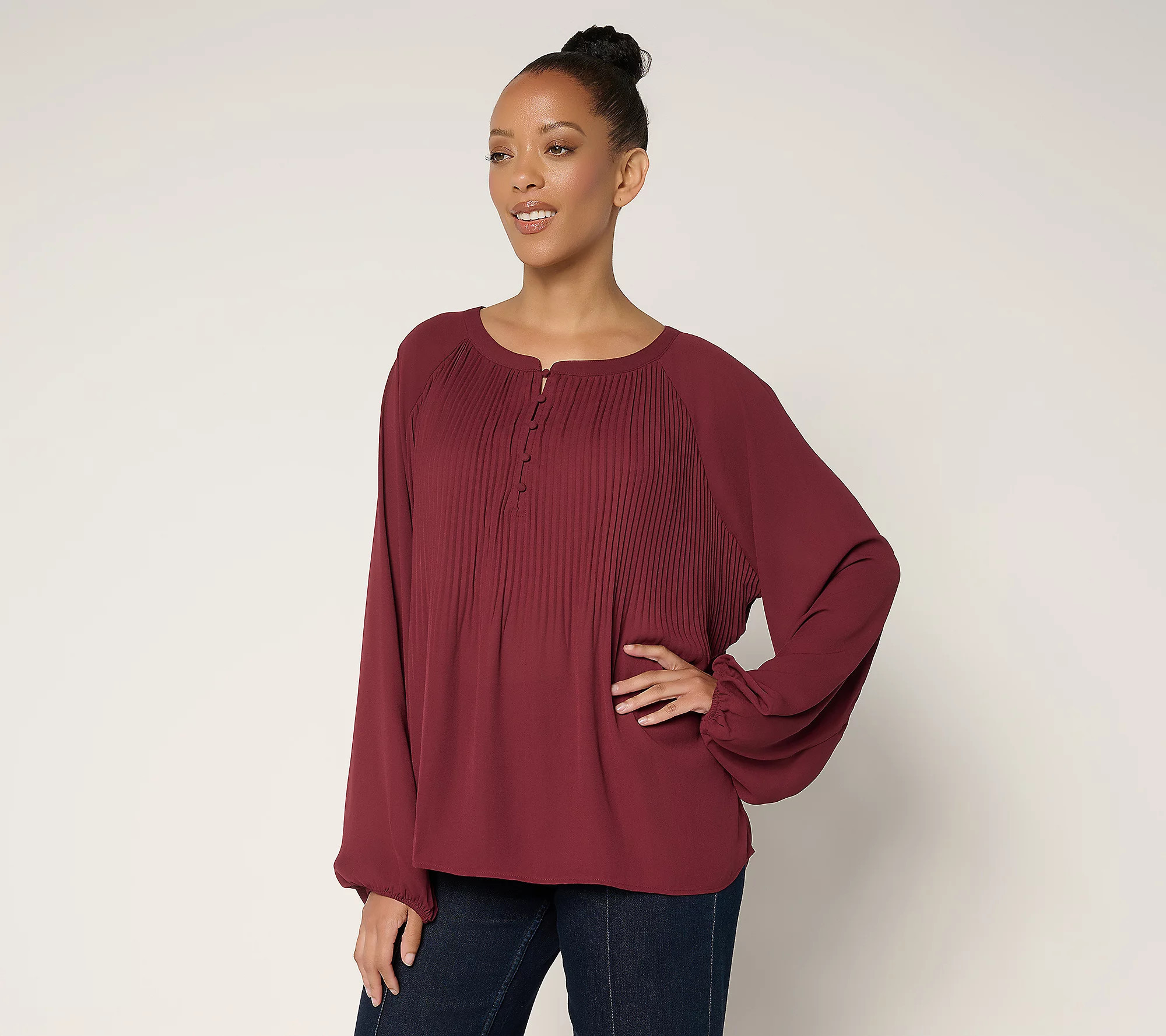 As Is Me by Jennie Garth Alberta Pleated Blouse | QVC