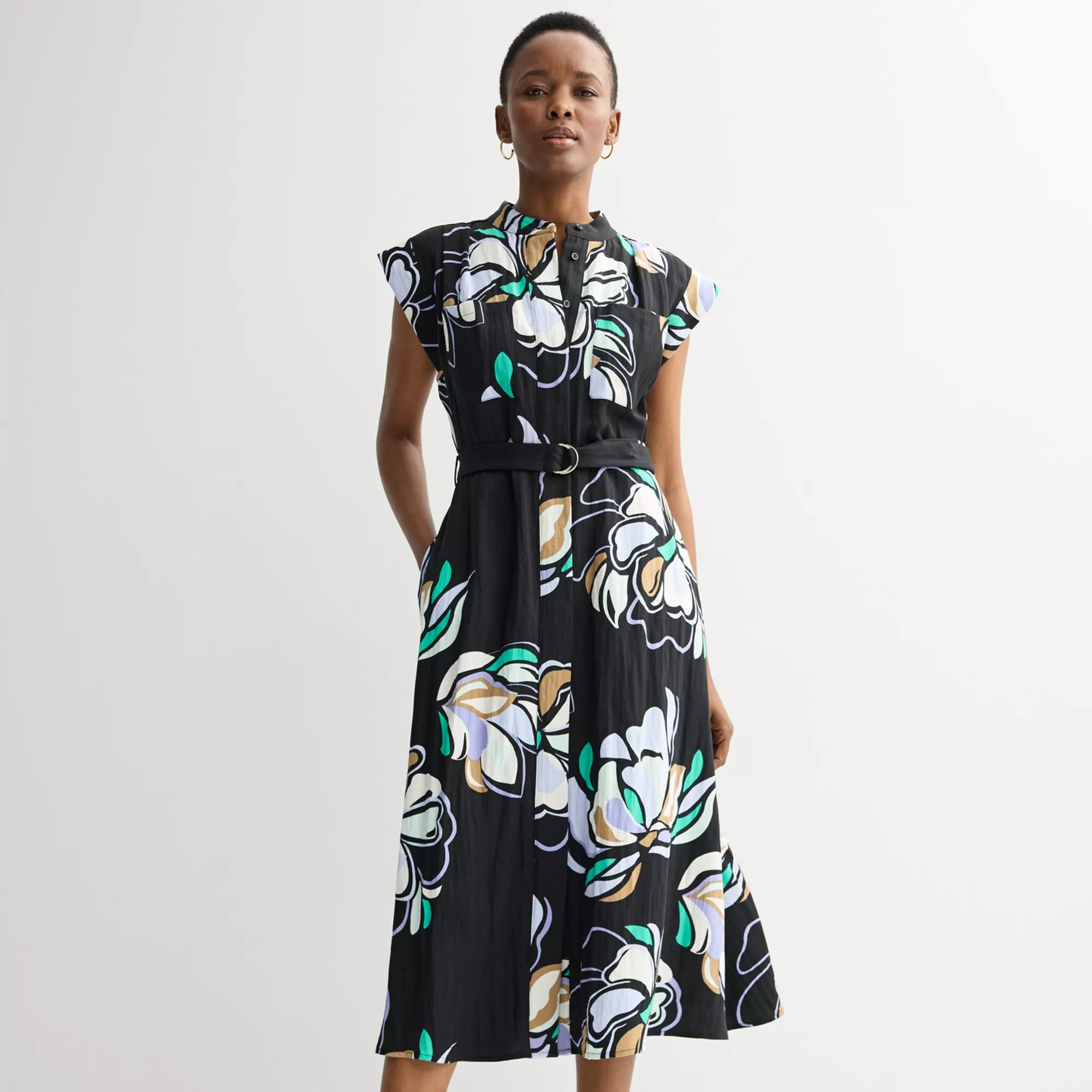 Women's Nine West Cap Sleeve Midi Shirt Dress | Kohl's