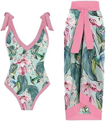 Women's One Piece Swimsuit with Beach Cover up Wrap Skirt Sarong Retro Floral Print Bikini Set Tw... | Amazon (US)