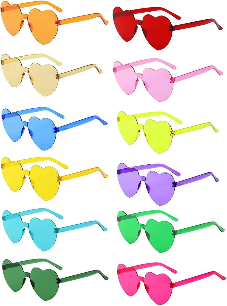 12/24/36 Pack Love Heart/Star Shaped Sunglasses,Candy Color Rimless Sunglasses,Bulk Transparent P... | Amazon (US)
