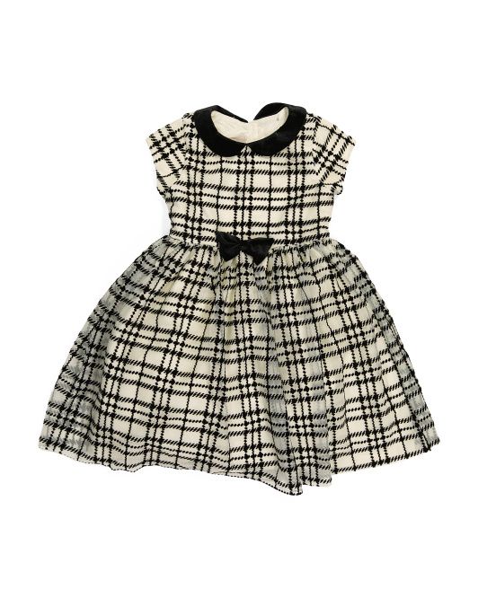 Girl Mesh With Velvet Peter Pan Collar And Bow Dress | TJ Maxx