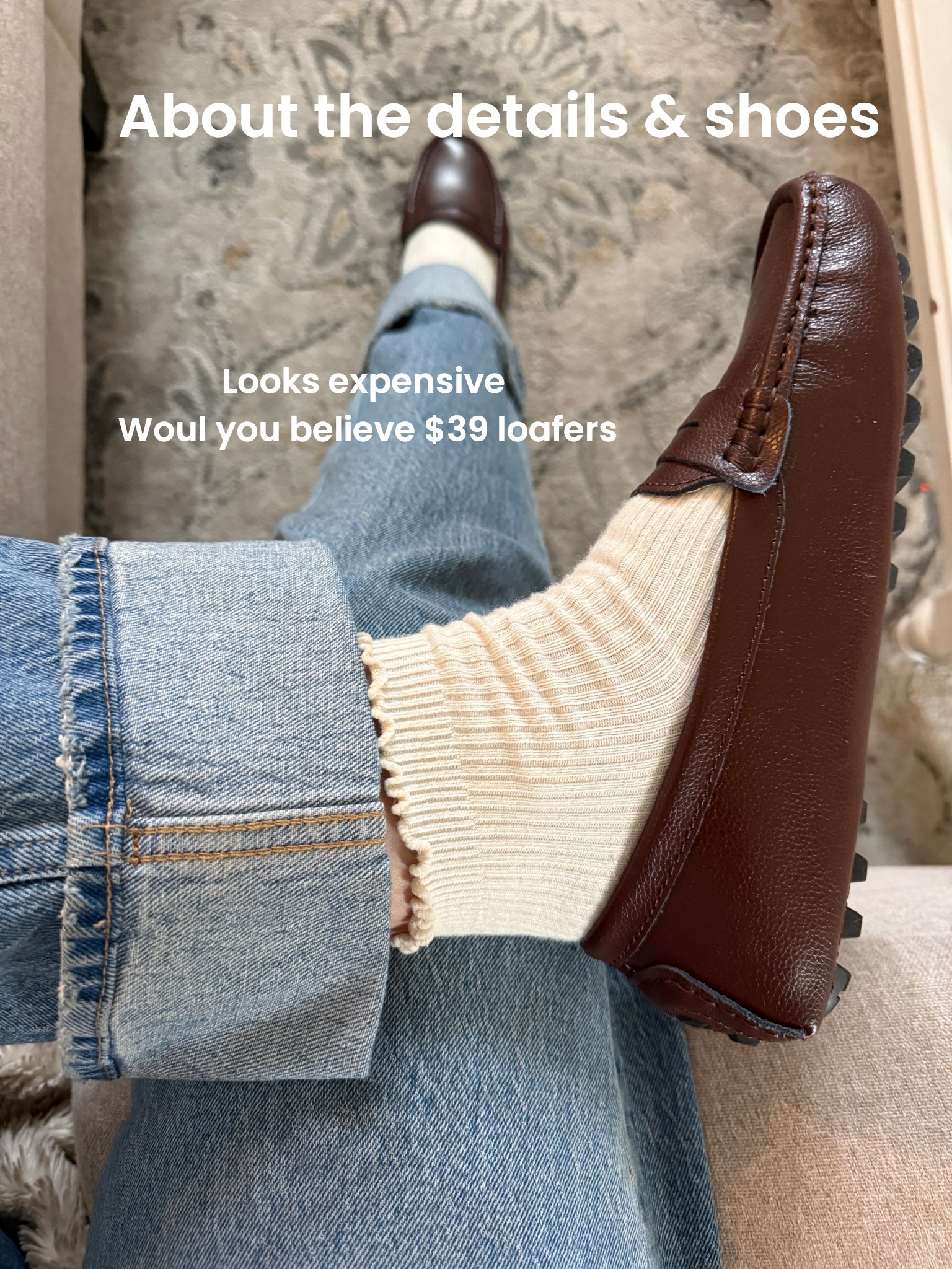 It’s all in the details …

Cuffed jeans are Abercrombie 
90’s straight leg jeans 

Ruffled socks  comes on a pack

Driving penny loafer tts $38-43
Comes in several colors 
Looks rich and expensive 



#LTKOver40 #LTKWorkwear #LTKgrwm