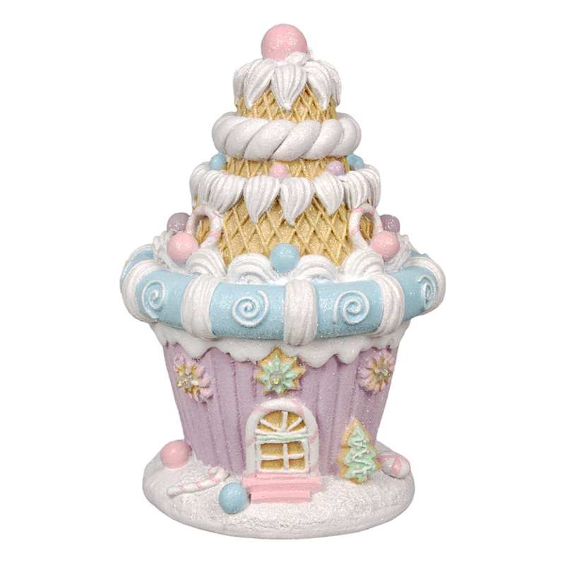 Mrs. Claus' Bakery Cupcake Gingerbread House, 8", Pink, Resin, sold by At Home | At Home