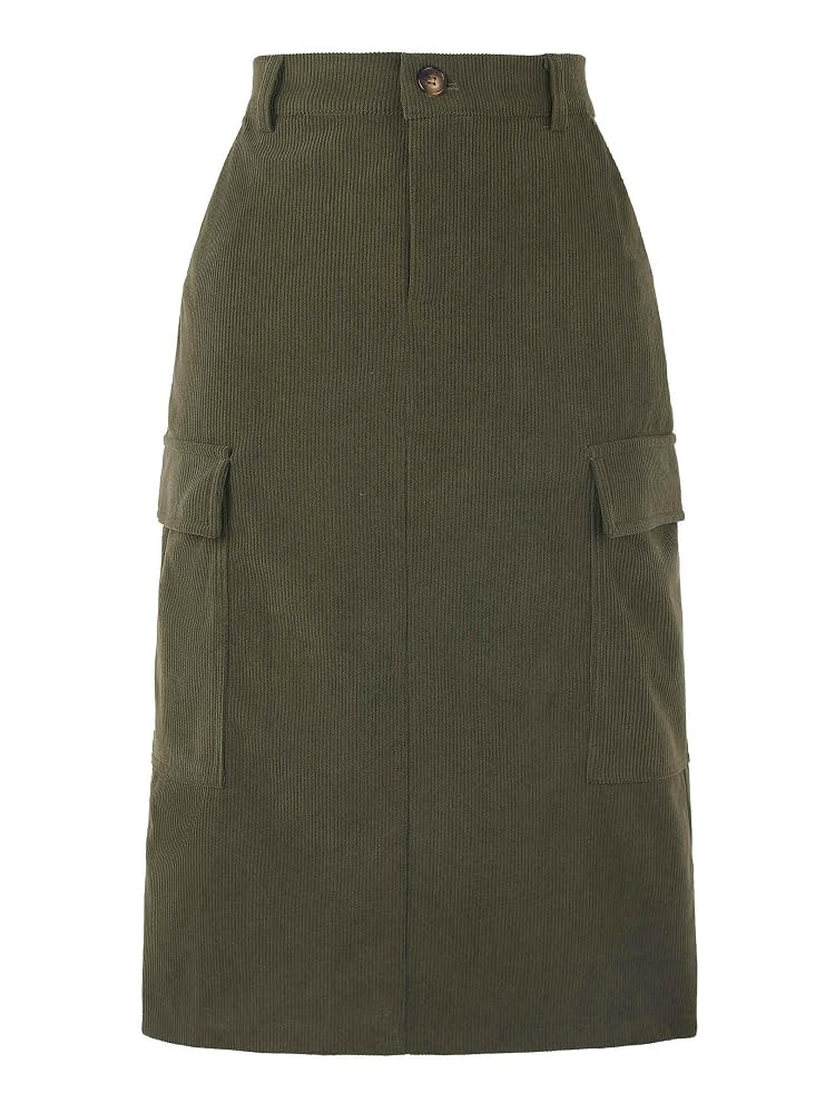 Allegra K Corduroy Cargo Skirts for Women's High Waisted Elastic Back H Line 2025 Fall Midi Skirt | Amazon (US)